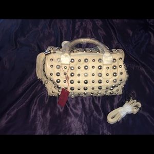 Beige Silver-Studded Bag